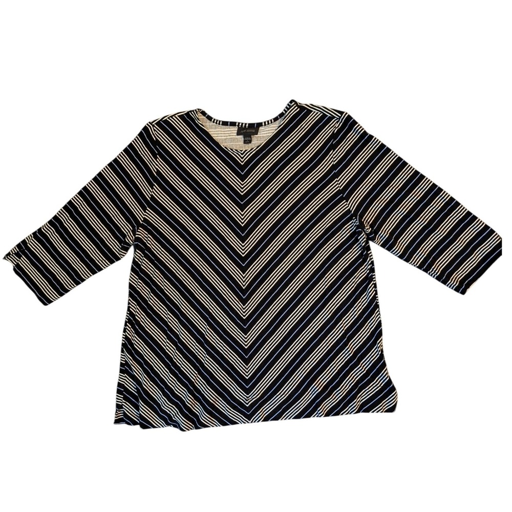 J. Jill Wearever Black White Striped Chevron 3/4 Sleeve Top Petite Large